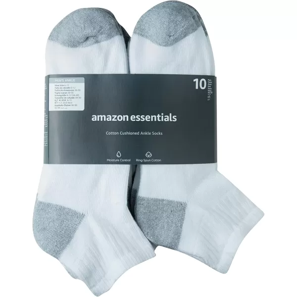 imageAmazon Essentials Cotton Ankle Socks  Comfortable Durable HalfCushioned 10 PairsWhite