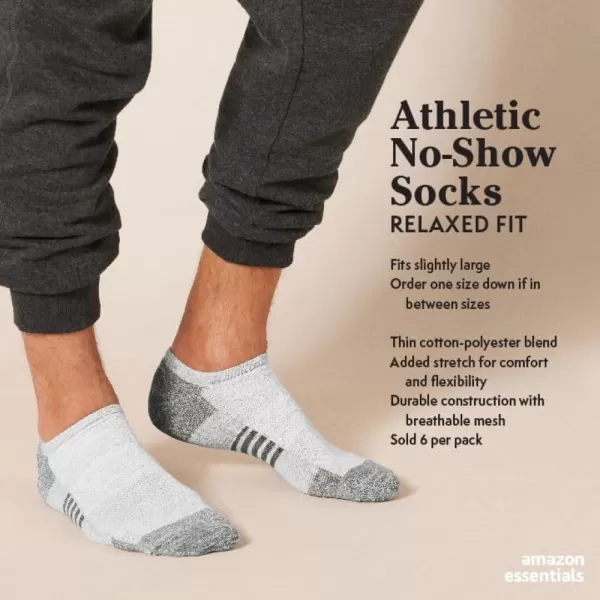 imageAmazon Essentials Cotton Socks for Men Performance Cushioned No Show Breathable Athletic 6 PairsGreyWhite