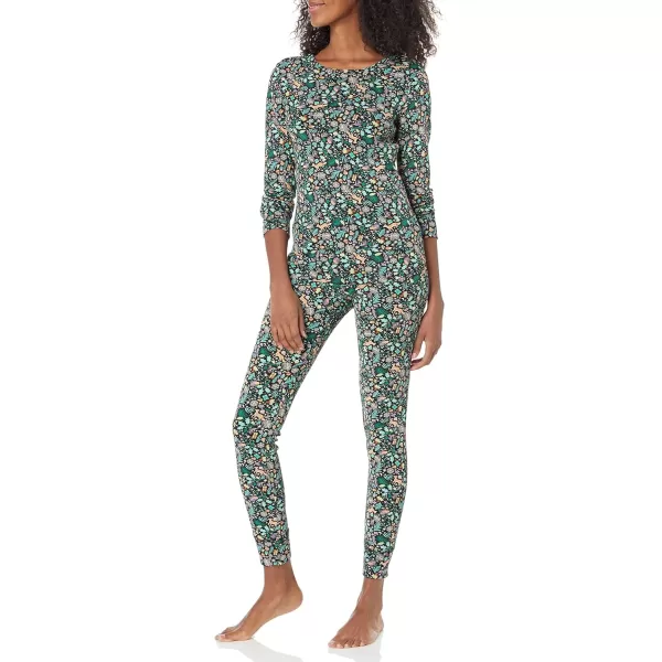 imageAmazon Essentials Cute Pajama Sets for Women SnugFit Cotton Sleepwear Available in Plus SizeBlack Folkloric