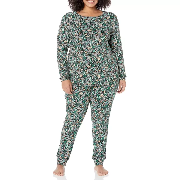 imageAmazon Essentials Cute Pajama Sets for Women SnugFit Cotton Sleepwear Available in Plus SizeBlack Folkloric