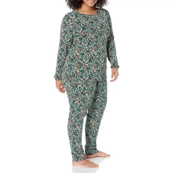 imageAmazon Essentials Cute Pajama Sets for Women SnugFit Cotton Sleepwear Available in Plus SizeBlack Folkloric