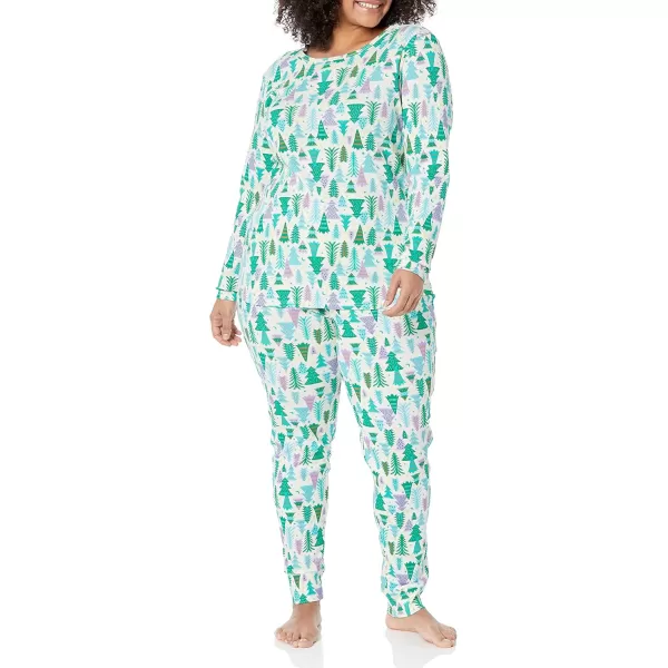 imageAmazon Essentials Cute Pajama Sets for Women SnugFit Cotton Sleepwear Available in Plus SizeEcru Festive Tree