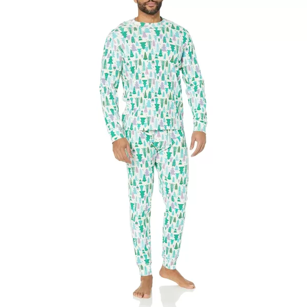 imageAmazon Essentials Cute Pajama Sets for Women SnugFit Cotton Sleepwear Available in Plus SizeEcru Festive Tree