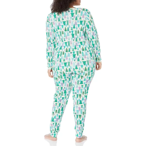 imageAmazon Essentials Cute Pajama Sets for Women SnugFit Cotton Sleepwear Available in Plus SizeEcru Festive Tree