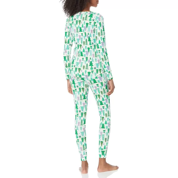 imageAmazon Essentials Cute Pajama Sets for Women SnugFit Cotton Sleepwear Available in Plus SizeEcru Festive Tree