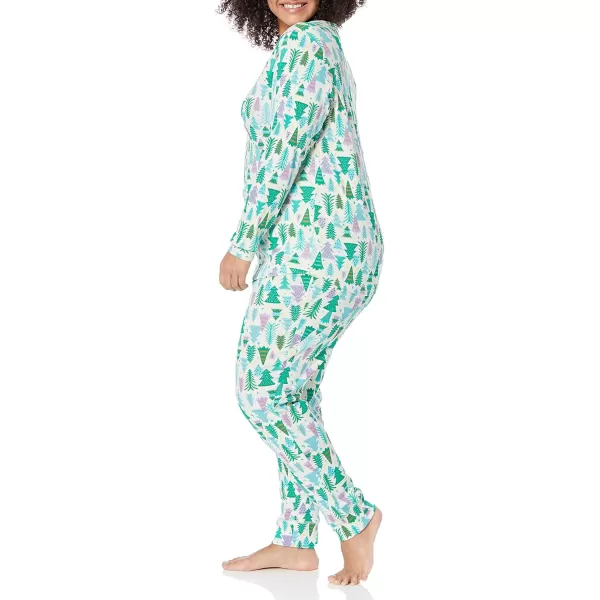 imageAmazon Essentials Cute Pajama Sets for Women SnugFit Cotton Sleepwear Available in Plus SizeEcru Festive Tree