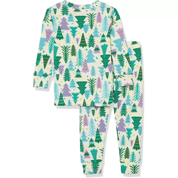 imageAmazon Essentials Cute Pajama Sets for Women SnugFit Cotton Sleepwear Available in Plus SizeEcru Festive Tree