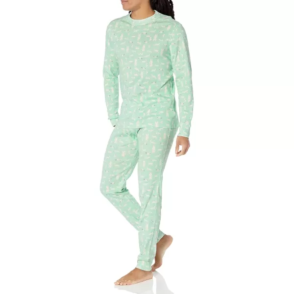 imageAmazon Essentials Cute Pajama Sets for Women SnugFit Cotton Sleepwear Available in Plus SizeMint Green Forest Animals