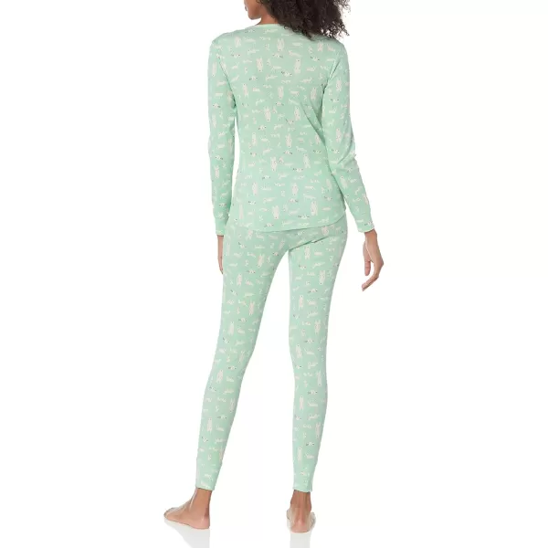 imageAmazon Essentials Cute Pajama Sets for Women SnugFit Cotton Sleepwear Available in Plus SizeMint Green Forest Animals