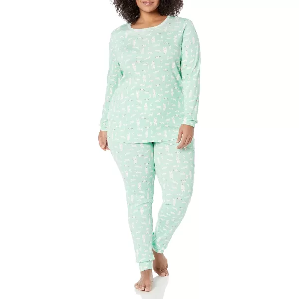 imageAmazon Essentials Cute Pajama Sets for Women SnugFit Cotton Sleepwear Available in Plus SizeMint Green Forest Animals