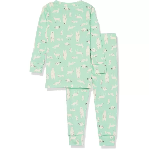 imageAmazon Essentials Cute Pajama Sets for Women SnugFit Cotton Sleepwear Available in Plus SizeMint Green Forest Animals