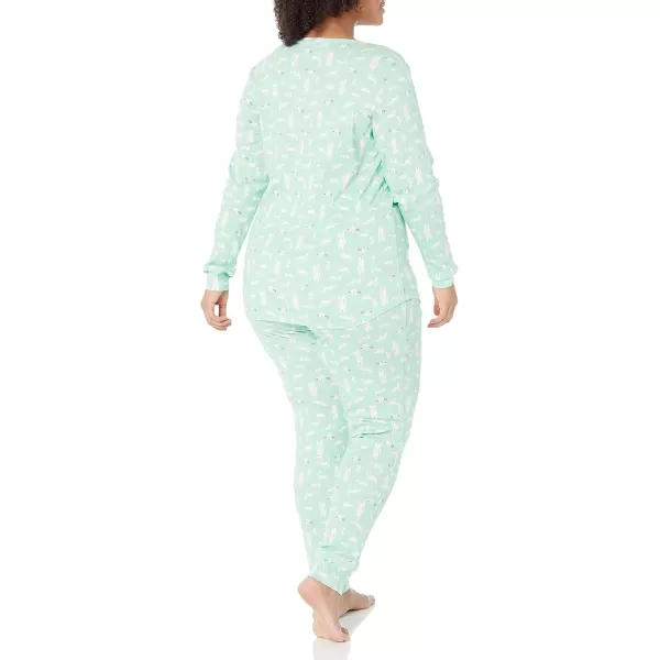 imageAmazon Essentials Cute Pajama Sets for Women SnugFit Cotton Sleepwear Available in Plus SizeMint Green Forest Animals