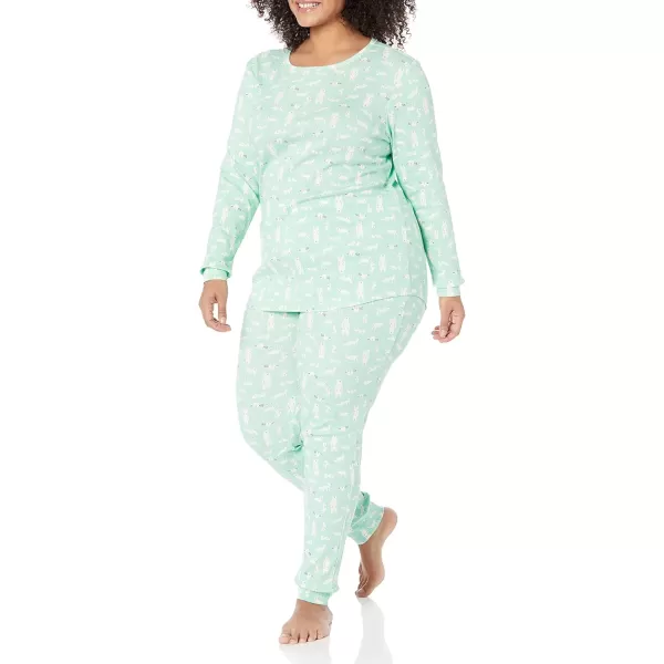 imageAmazon Essentials Cute Pajama Sets for Women SnugFit Cotton Sleepwear Available in Plus SizeMint Green Forest Animals