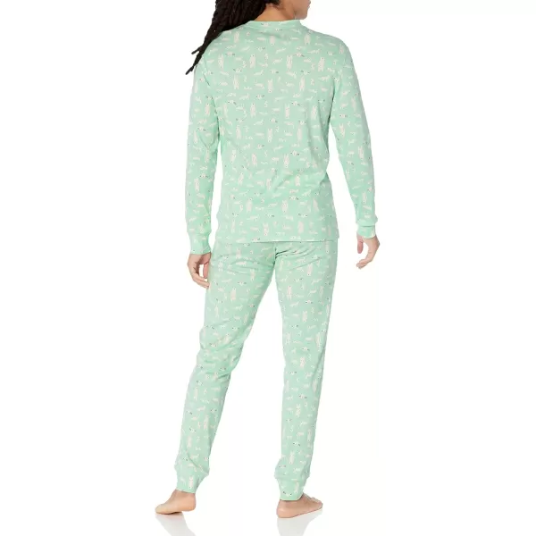 imageAmazon Essentials Cute Pajama Sets for Women SnugFit Cotton Sleepwear Available in Plus SizeMint Green Forest Animals