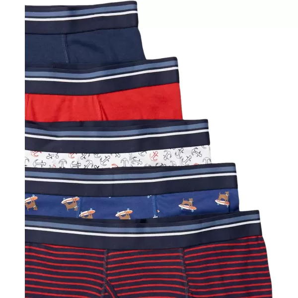 imageAmazon Essentials Mens Comfortable Cotton TagFree Boxer Brief Pack of 5AnchorDog PrintMini Stripe