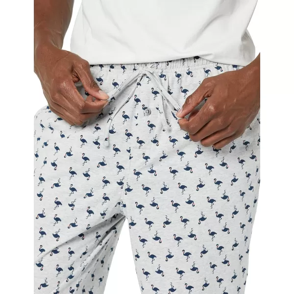 imageAmazon Essentials Mens Cotton Knit Pajama PantLight Grey Flamingo
