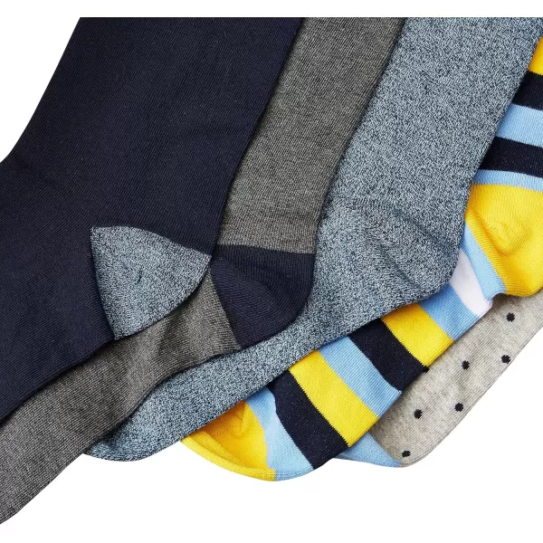 imageAmazon Essentials Mens Patterned Socks 5 PairsBlueYellowGrey