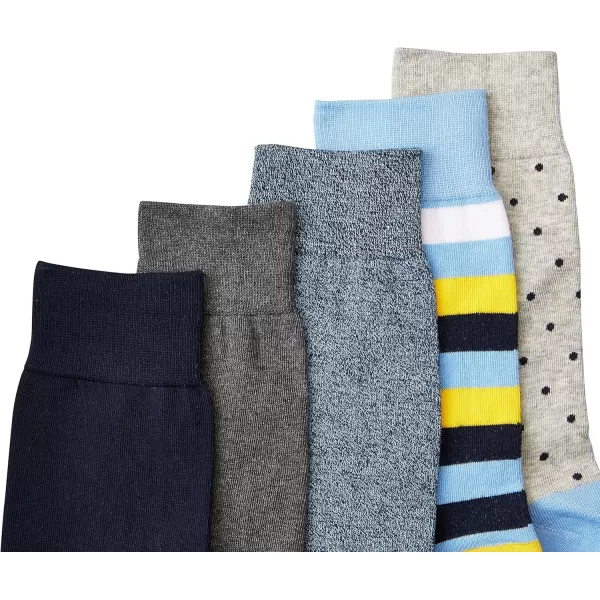 imageAmazon Essentials Mens Patterned Socks 5 PairsBlueYellowGrey