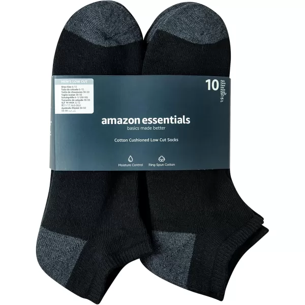 imageAmazon Essentials Mens Performance Cotton Cushioned Breathable Athletic NoShow Sports Socks 10 PairsBlack