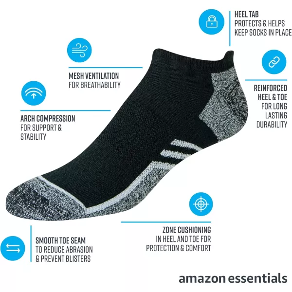 imageAmazon Essentials Mens Performance Zone Comfortable Cushion Athletic Tab Socks 6 PairsBlackWhite