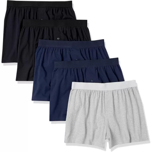 imageAmazon Essentials Cotton Jersey Boxers  Mens Underwear Available in Big ampamp Tall Pack of 5BlackGrey HeatherNavy