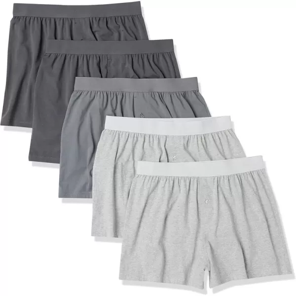 imageAmazon Essentials Cotton Jersey Boxers  Mens Underwear Available in Big ampamp Tall Pack of 5Grey HeatherCharcoal Mix