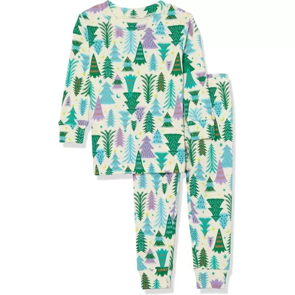 imageAmazon Essentials Cute Pajama Sets for Women SnugFit Cotton Sleepwear Available in Plus SizeEcru Festive Tree