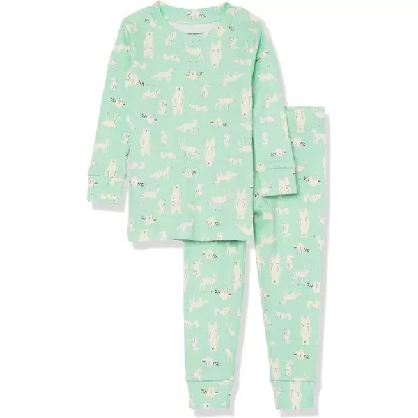 imageAmazon Essentials Cute Pajama Sets for Women SnugFit Cotton Sleepwear Available in Plus SizeMint Green Forest Animals