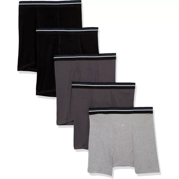 imageAmazon Essentials Mens Comfortable Cotton TagFree Boxer Brief Pack of 5BlackCharcoalGrey