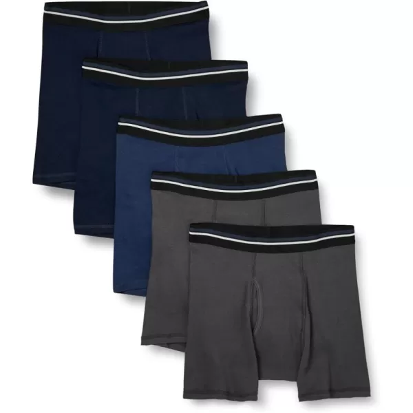 imageAmazon Essentials Mens Comfortable Cotton TagFree Boxer Brief Pack of 5CharcoalDark BlueDark Navy