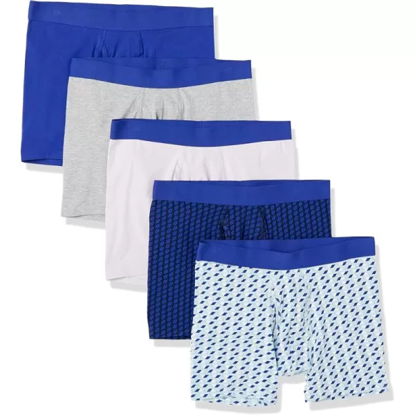 imageAmazon Essentials Mens Cotton Jersey Boxer Brief Underwear Available in Big ampamp Tall Pack of 5Royal BlueMixed Print