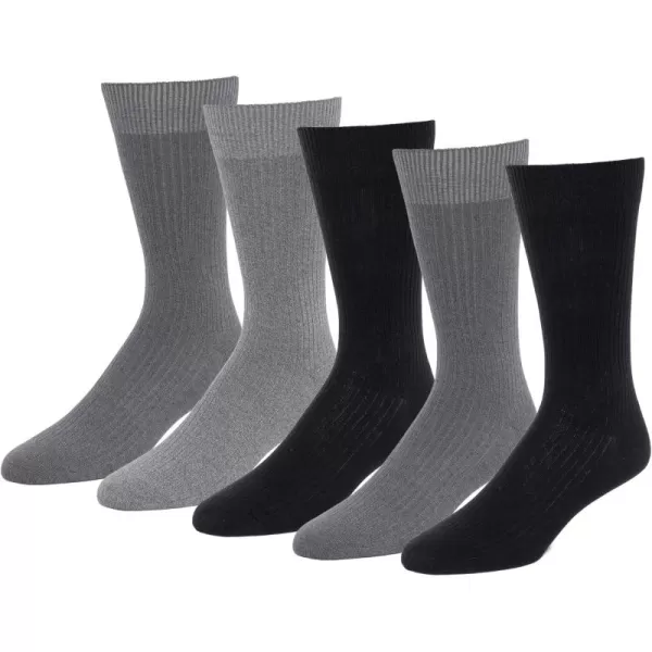 imageAmazon Essentials Mens Rib Dress Sock 5 PairsBlackDark GreyGrey