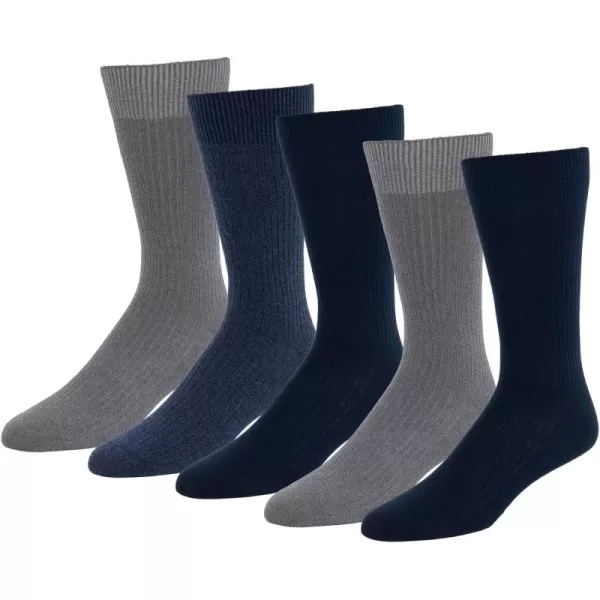 imageAmazon Essentials Mens Rib Dress Sock 5 PairsDark BlueGreyNavy