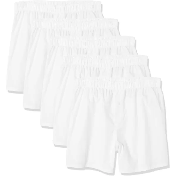 imageAmazon Essentials Mens Woven Cotton Boxer Short Underwear Available in Big ampampTall Pack of 5White