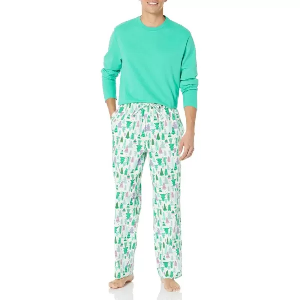 imageAmazon Essentials Mens Soft Flannel Pajama Sleepwear Set Available in Big ampamp TallEcru Festive Tree