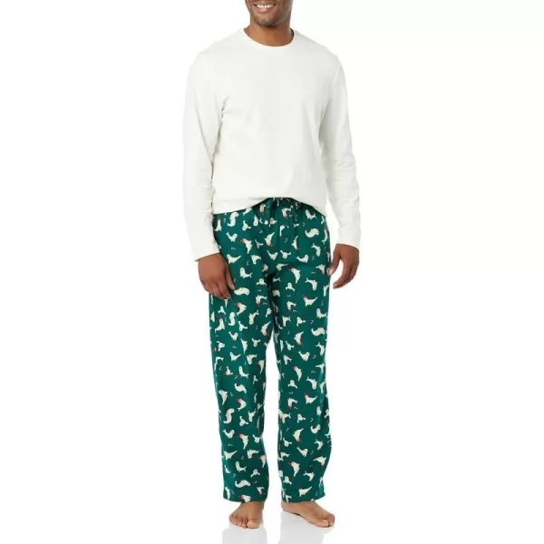 imageAmazon Essentials Mens Soft Flannel Pajama Sleepwear Set Available in Big ampamp TallEggshell WhiteGreen Seal