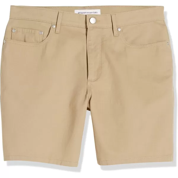 imageAmazon Essentials Mens SlimFit 7quot Inseam Stretch 5Pocket ShortKhaki Brown