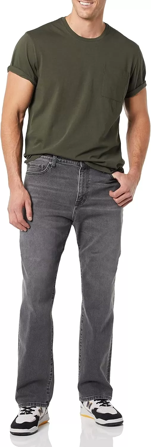 imageAmazon Essentials Jeans for Men Straight Fit BootcutWashed Grey