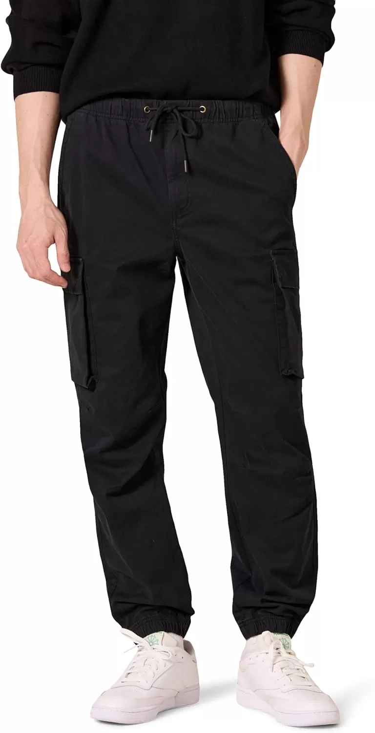 imageAmazon Essentials Mens DrawstringWaist RegularFit Cargo JoggerBlack