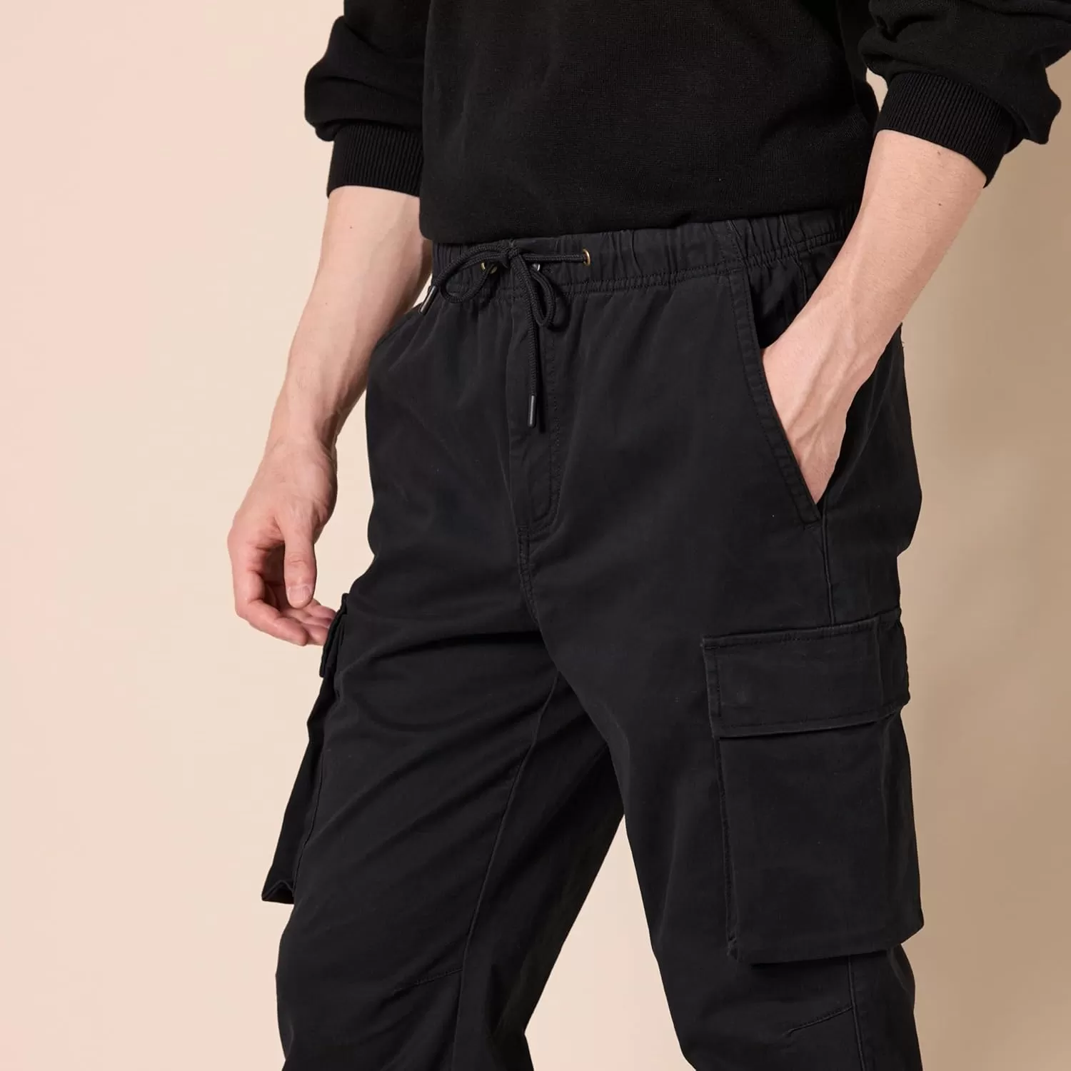 imageAmazon Essentials Mens DrawstringWaist RegularFit Cargo JoggerBlack