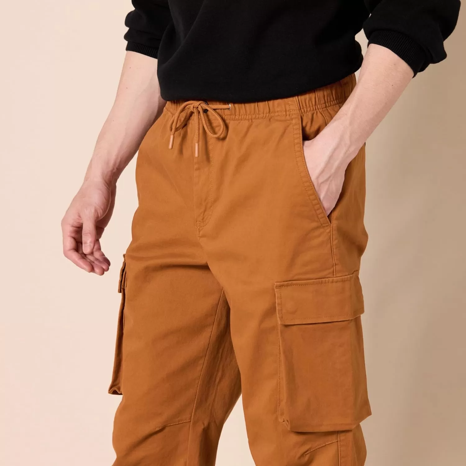 imageAmazon Essentials Mens DrawstringWaist RegularFit Cargo JoggerCaramel
