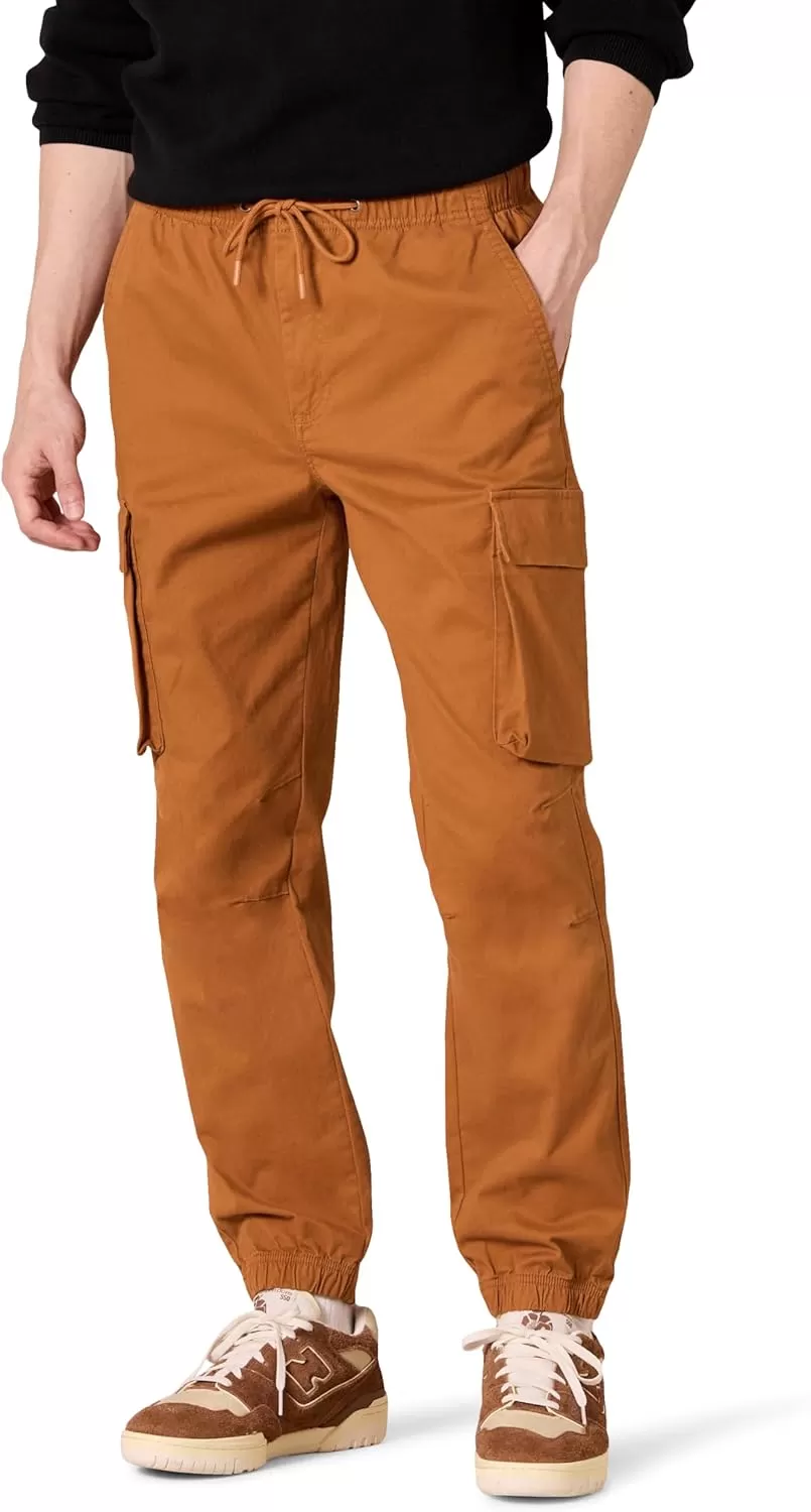 imageAmazon Essentials Mens DrawstringWaist RegularFit Cargo JoggerCaramel