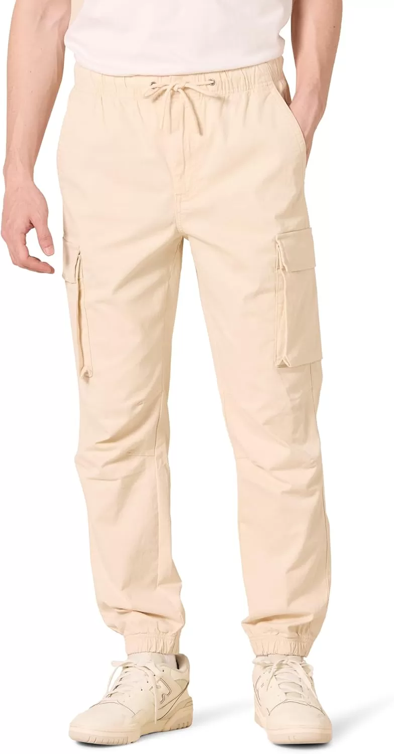 imageAmazon Essentials Mens DrawstringWaist RegularFit Cargo JoggerLight Beige