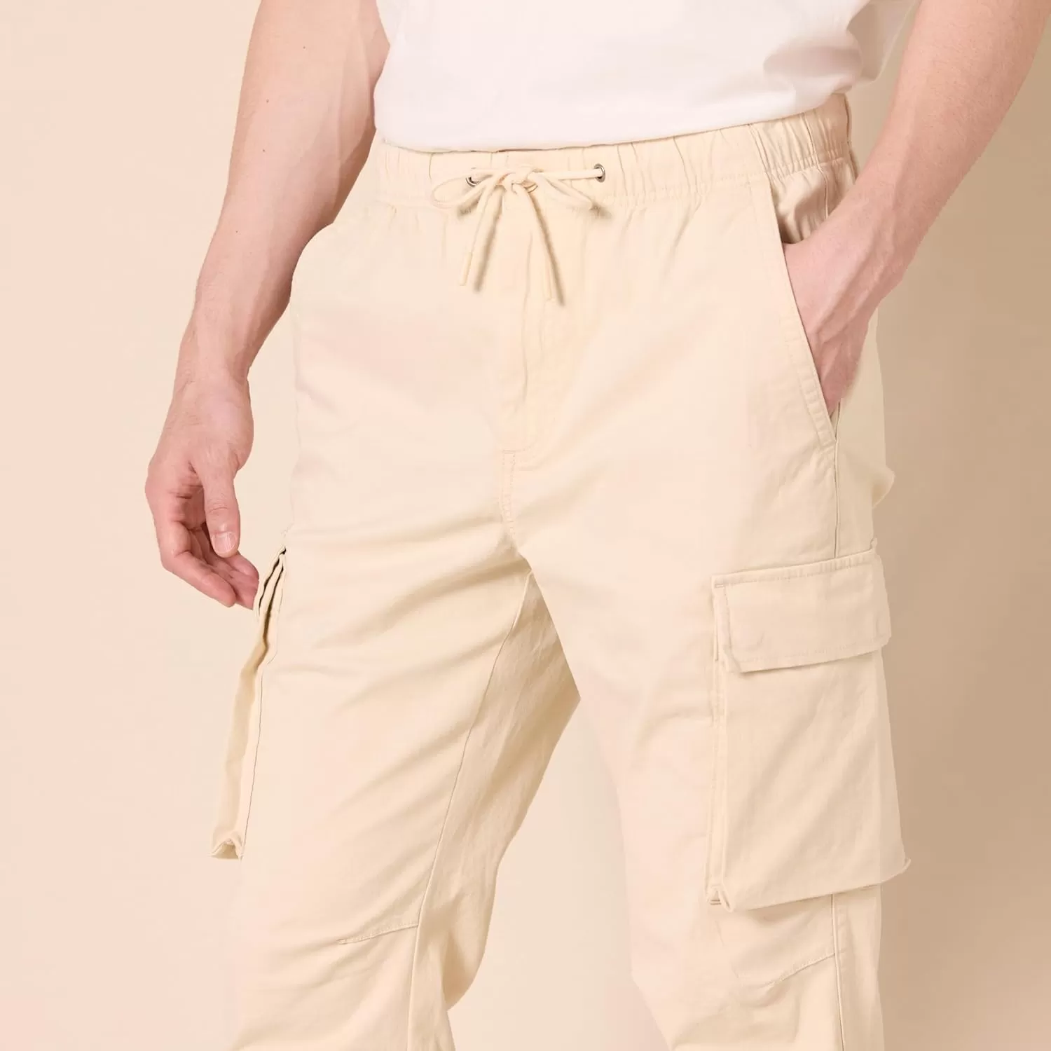 imageAmazon Essentials Mens DrawstringWaist RegularFit Cargo JoggerLight Beige