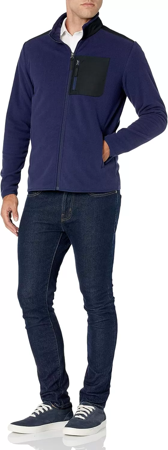 imageAmazon Essentials Mens FullZip Fleece Jacket Available in Big ampamp TallBlack Navy Color Block