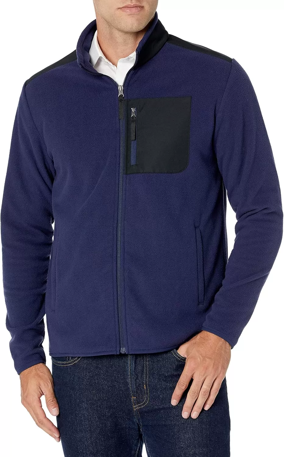 imageAmazon Essentials Mens FullZip Fleece Jacket Available in Big ampamp TallBlack Navy Color Block