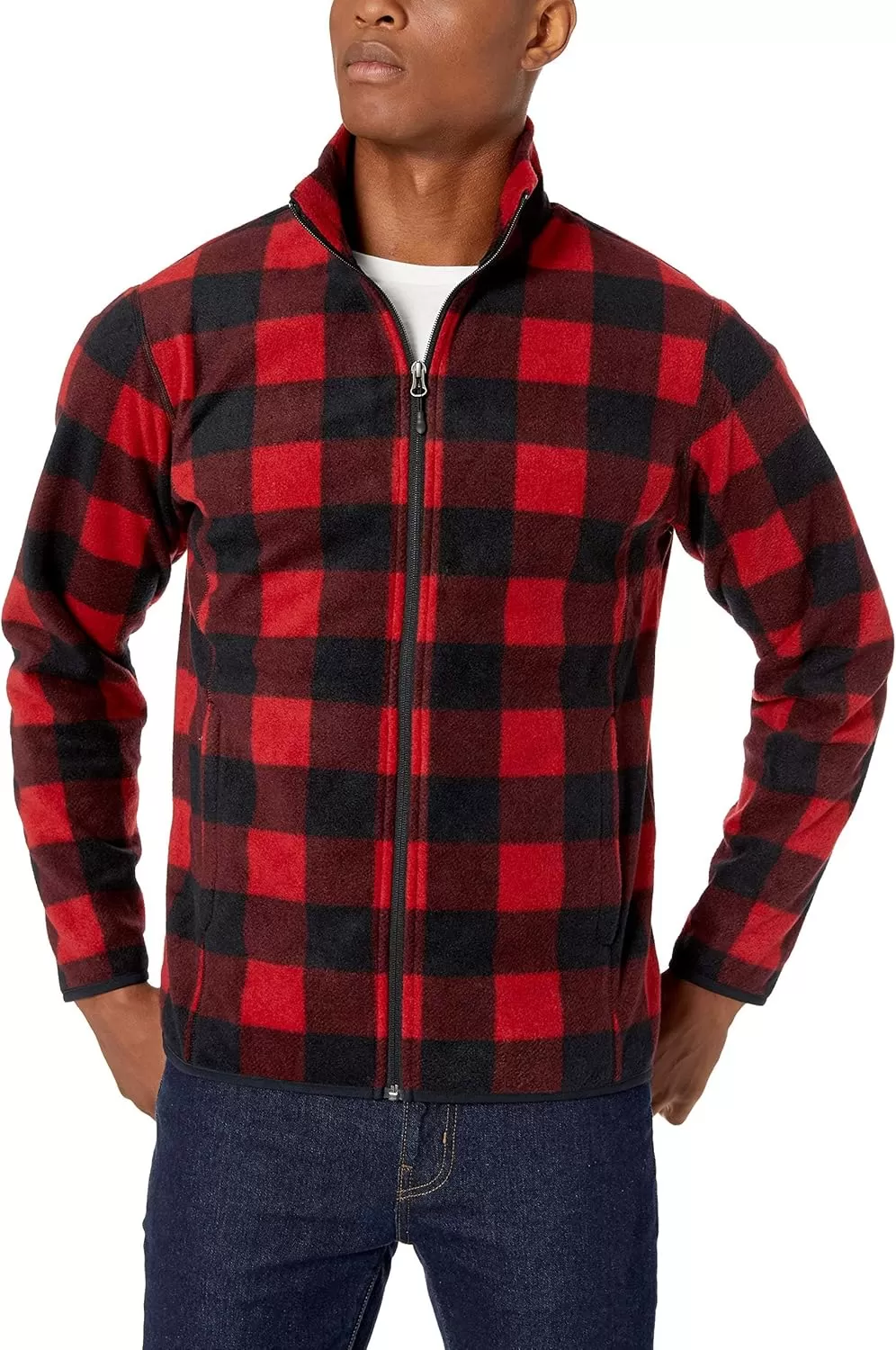 imageAmazon Essentials Mens FullZip Fleece Jacket Available in Big ampamp TallBlack Red Buffalo Plaid