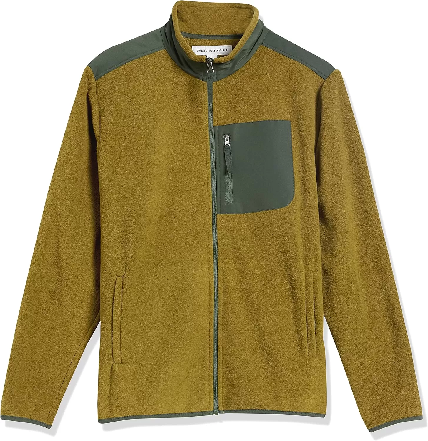 imageAmazon Essentials Mens FullZip Fleece Jacket Available in Big ampamp TallGolden Olive Green Color Block