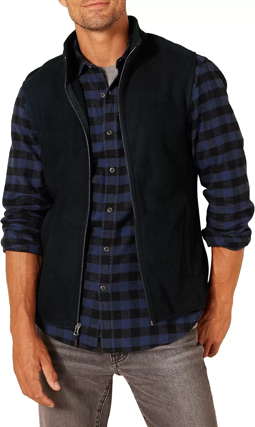 imageAmazon Essentials Mens FullZip Polar Fleece Vest Available in Big ampamp TallBlack