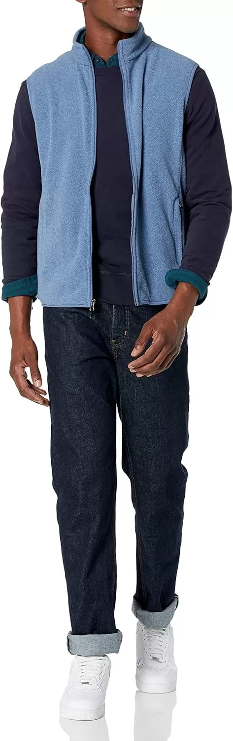 imageAmazon Essentials Mens FullZip Polar Fleece Vest Available in Big ampamp TallBlue Heather